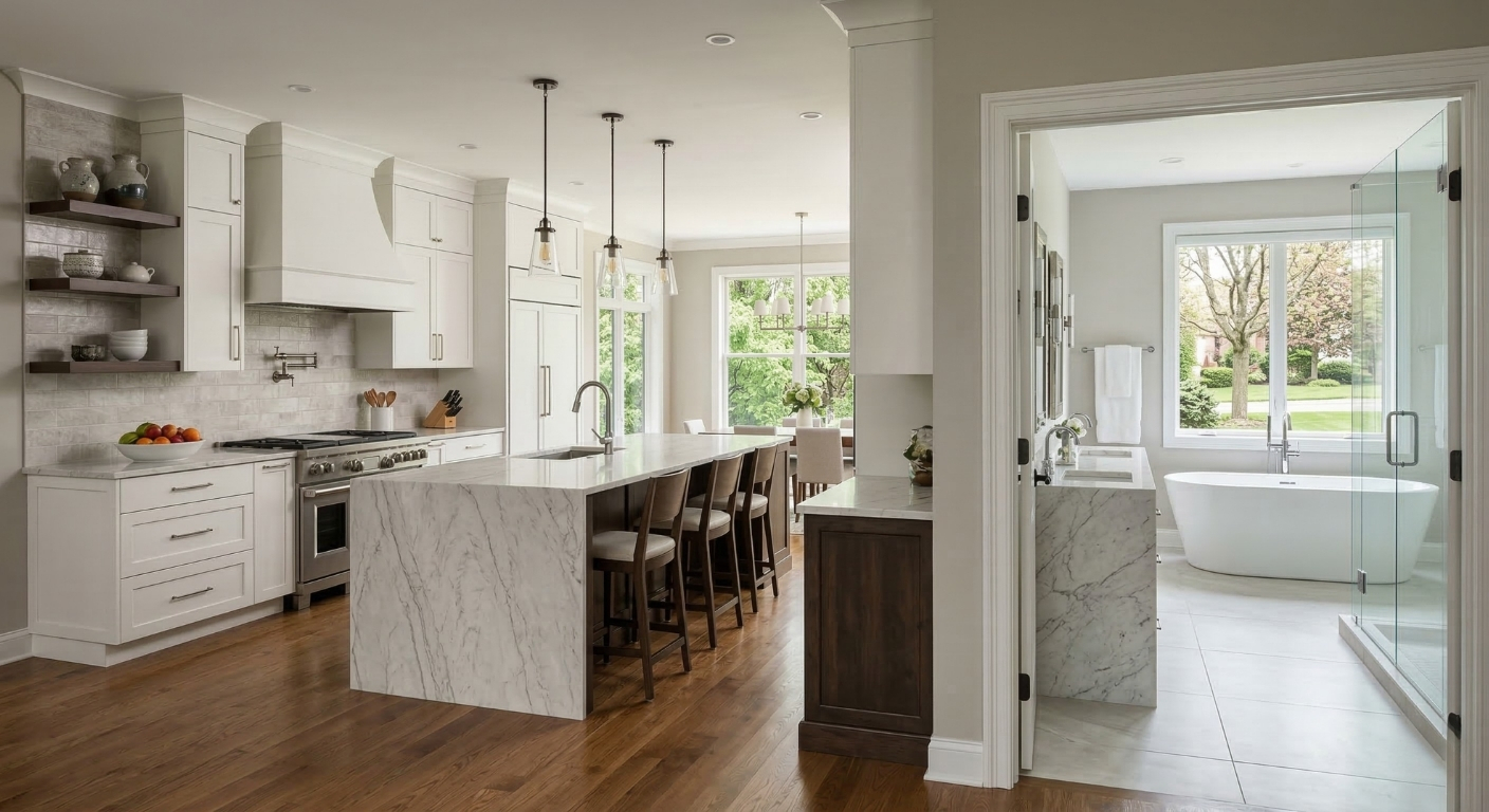Luxury kitchen and bathroom interior remodeling project in Baldwinsville, NY