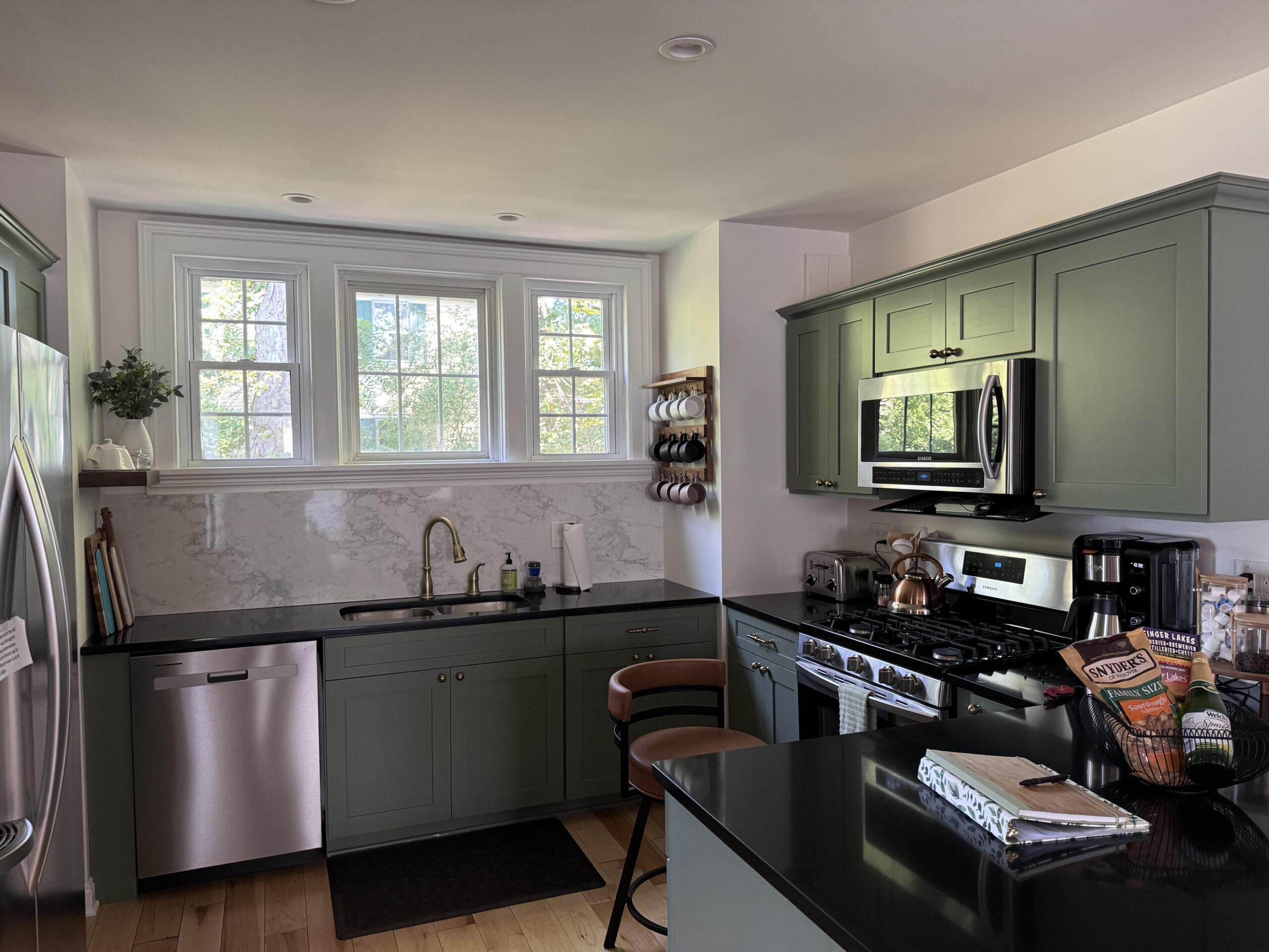 Renovated open concept living room and modern kitchen on Cayuga Lake