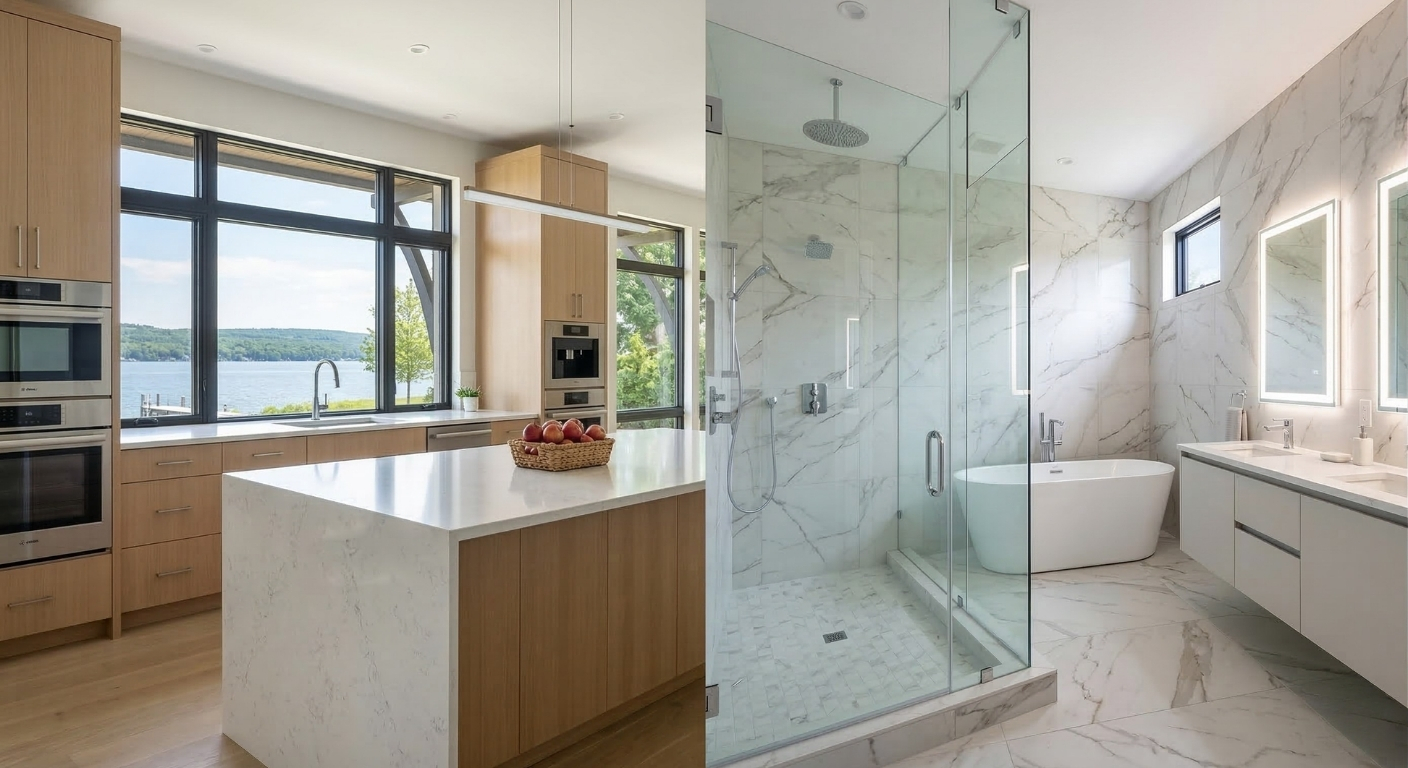 Modern kitchen and bathroom remodeling project in Cayuga County