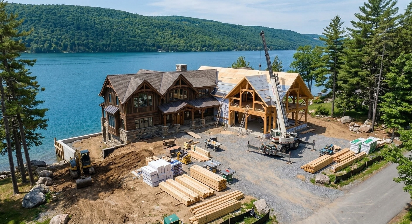 Lakeside custom home construction and expansion on Skaneateles Lake