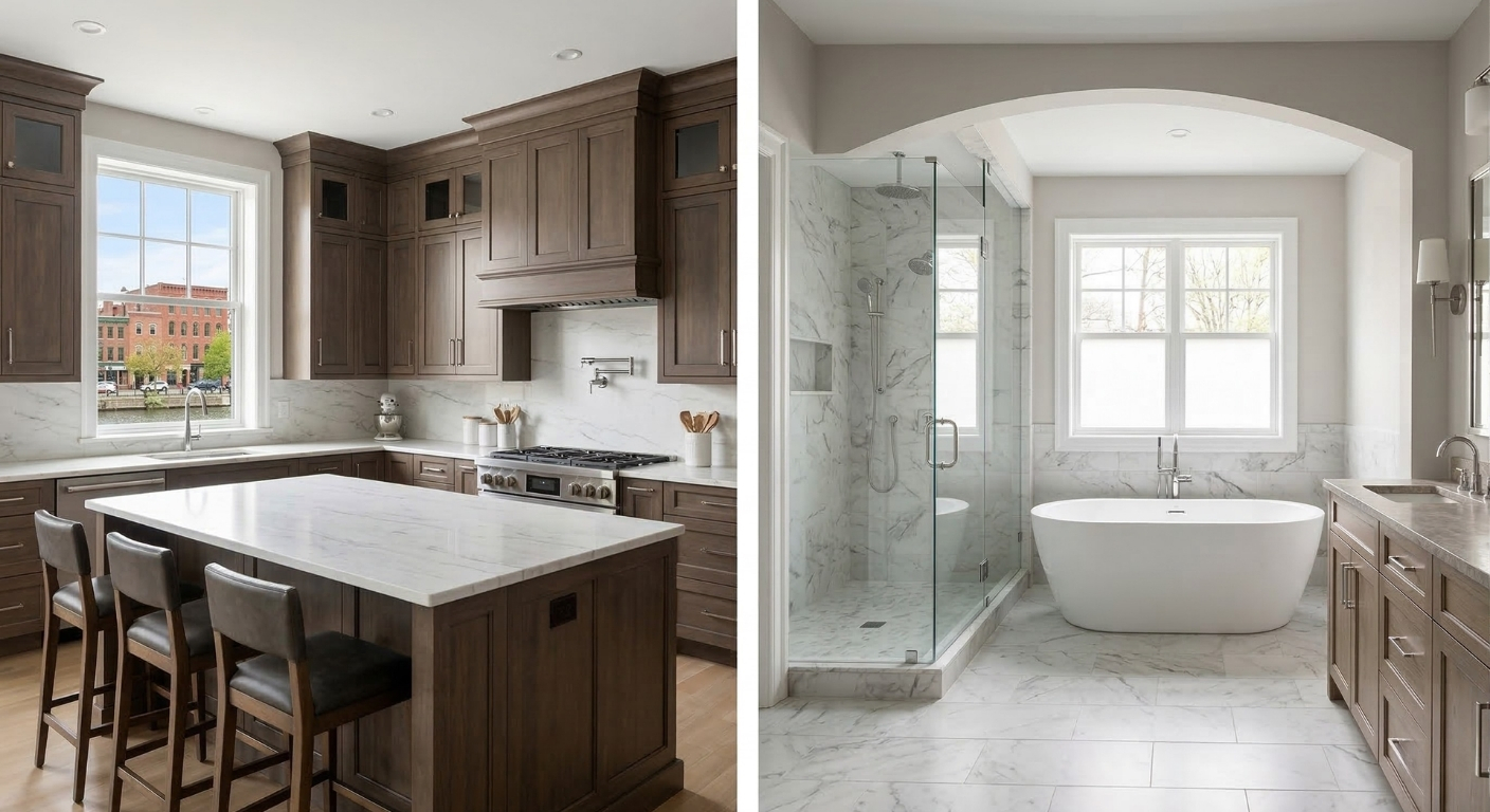Luxury kitchen and bathroom interior remodel in Seneca Falls, NY