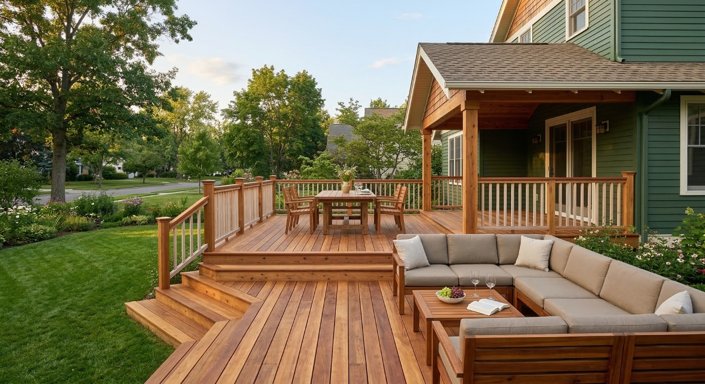 Classic natural wood and cedar deck construction