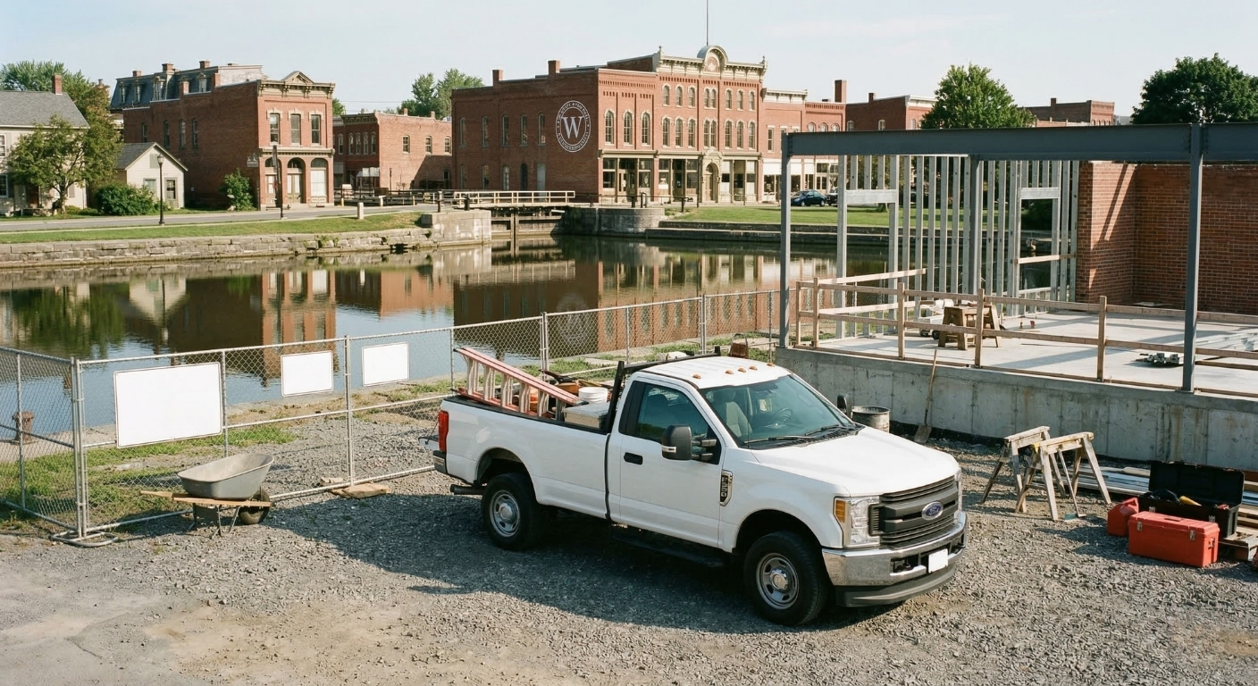 WeBuild CNY general contractor truck at a job site in Seneca Falls, NY