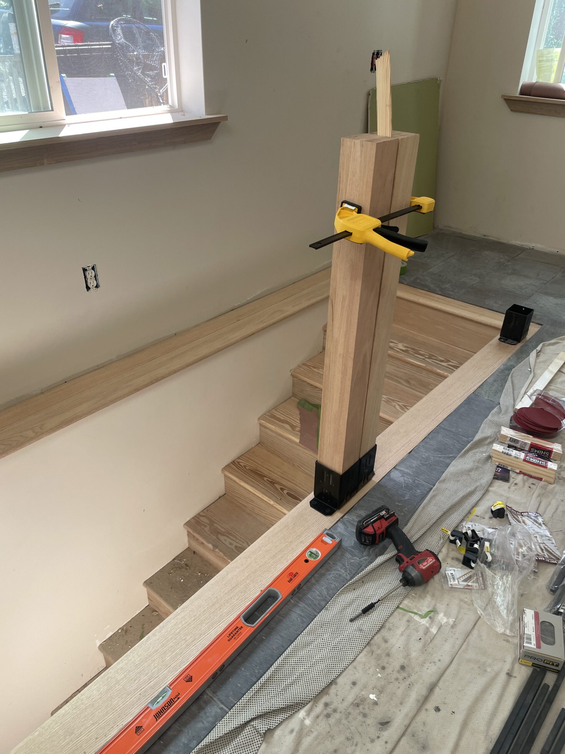 Precision measurement and cutting of custom wood stair parts in Auburn NY