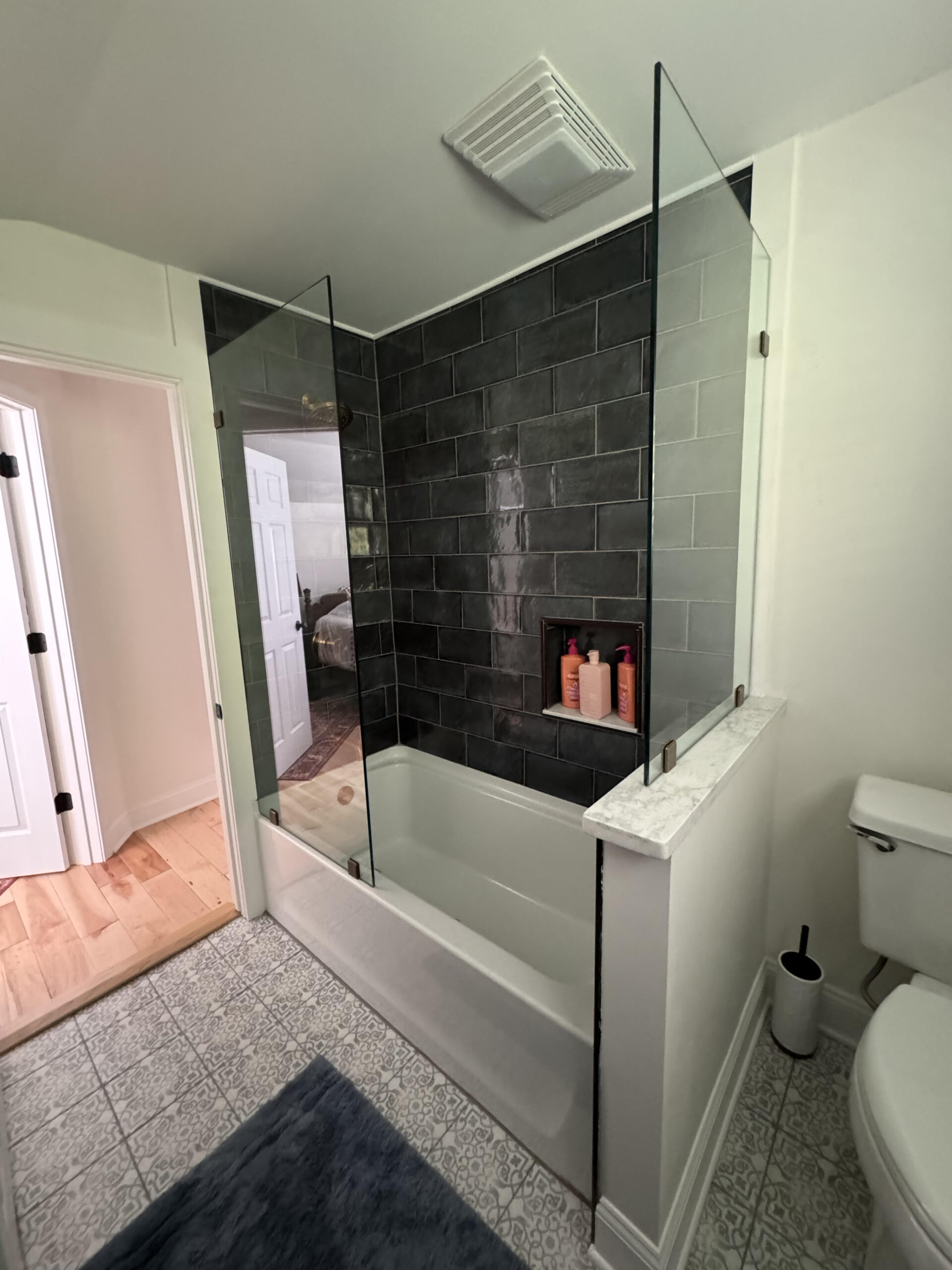 Fully renovated luxury bathroom in a Central New York Airbnb property