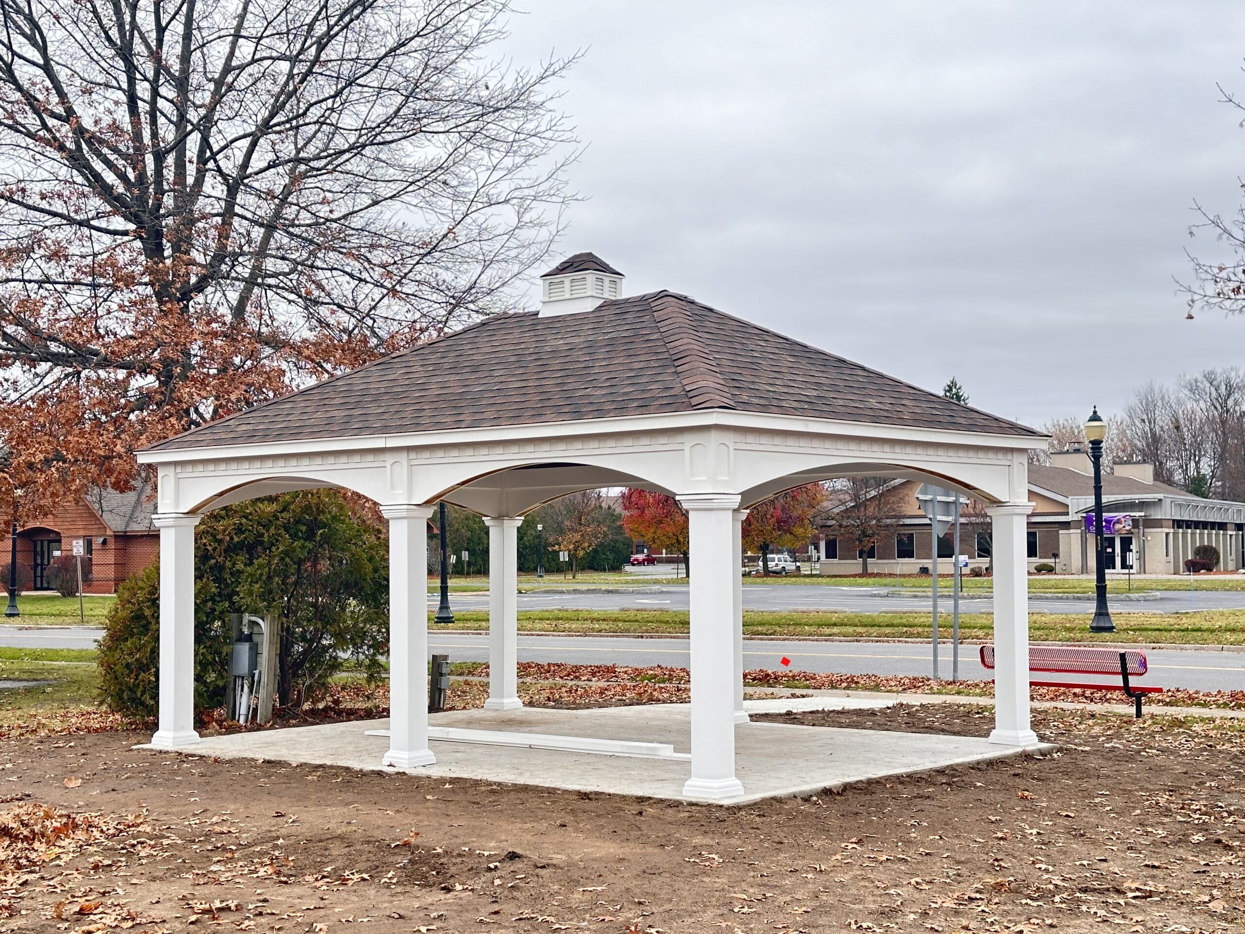 Exterior view of the newly constructed outdoor community pavilion in Onondaga County